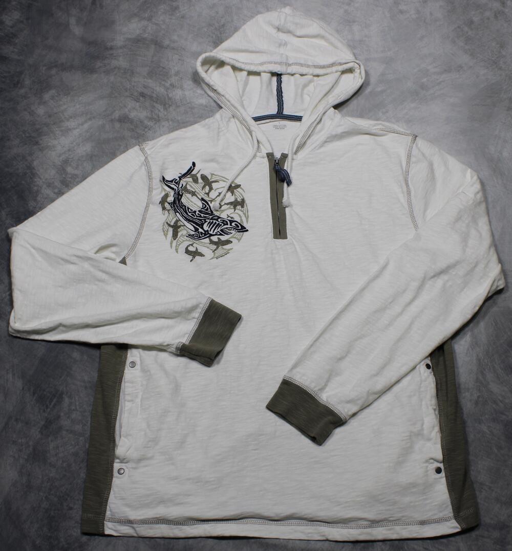Crazy Shirts Shirt Mens Large Shark Graphic Long Sleeve Hooded Henley 1/2 Zip